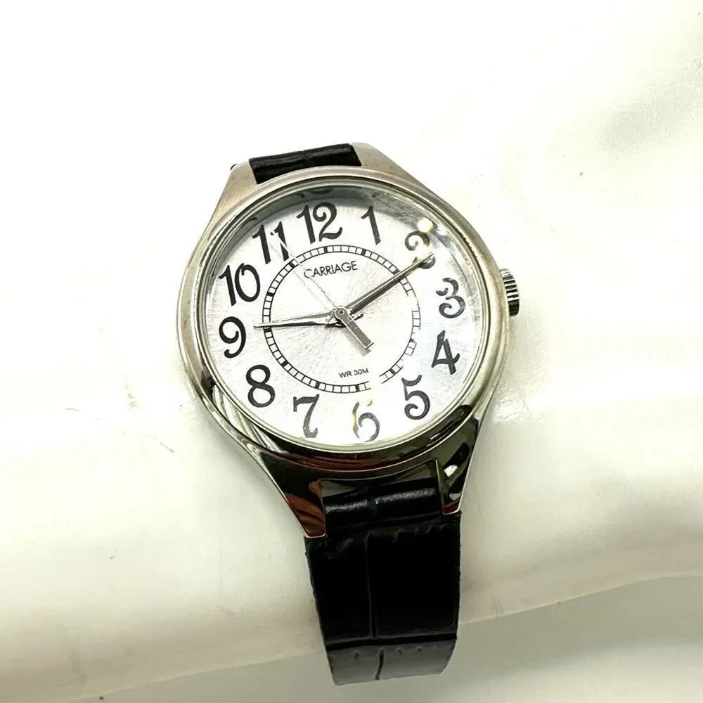 Carriage silver tone watch